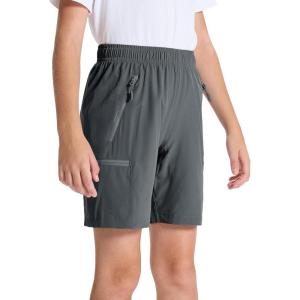 imageDEVOROPA Youth Boys Hiking Cargo Shorts Lightweight Quick Dry Athletic Running Workout Shorts Water Resistant Zip PocketsDark Gray