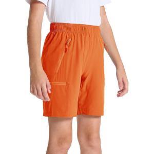 imageDEVOROPA Youth Boys Hiking Cargo Shorts Lightweight Quick Dry Athletic Running Workout Shorts Water Resistant Zip PocketsOrange