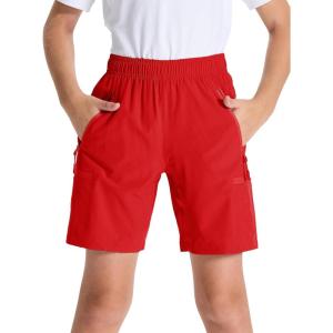 imageDEVOROPA Youth Boys Hiking Cargo Shorts Lightweight Quick Dry Athletic Running Workout Shorts Water Resistant Zip PocketsWine Red