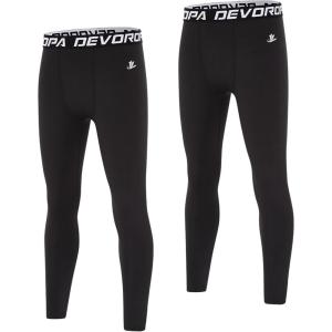 imageDEVOROPA Boys Leggings Quick Dry Youth Compression Pants Sports Tights Basketball Baseball Base Layer HuskySlimRegular Fit2blackBlack