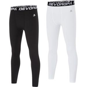 imageDEVOROPA Boys Leggings Quick Dry Youth Compression Pants Sports Tights Basketball Baseball Base Layer HuskySlimRegular Fit2blackWhite