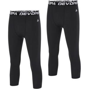 imageDEVOROPA Boys Leggings Quick Dry Youth Compression Pants Sports Tights Basketball Baseball Base Layer HuskySlimRegular Fit34 BlackBlack2pack