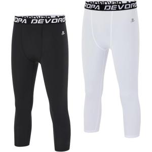 imageDEVOROPA Boys Leggings Quick Dry Youth Compression Pants Sports Tights Basketball Baseball Base Layer HuskySlimRegular Fit34 BlackWhite2pack