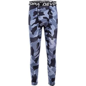 imageDEVOROPA Boys Leggings Quick Dry Youth Compression Pants Sports Tights Basketball Baseball Base Layer HuskySlimRegular Fit34 Camo Gray