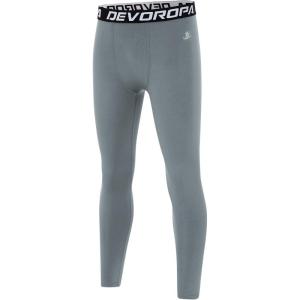 imageDEVOROPA Boys Leggings Quick Dry Youth Compression Pants Sports Tights Basketball Baseball Base Layer HuskySlimRegular FitLight Gray