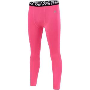 imageDEVOROPA Boys Leggings Quick Dry Youth Compression Pants Sports Tights Basketball Baseball Base Layer HuskySlimRegular FitPink