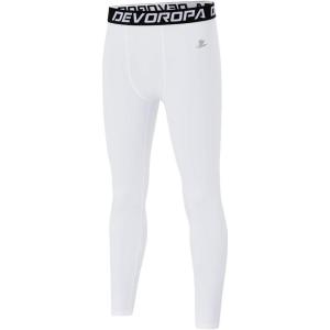 imageDEVOROPA Boys Leggings Quick Dry Youth Compression Pants Sports Tights Basketball Baseball Base Layer HuskySlimRegular FitWhite