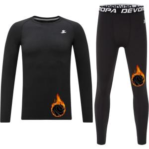 imageDEVOROPA Youth Boys Compression Thermal Shirt Long Sleeve Fleece Baselayer Soccer Baseball UndershirtBlackset