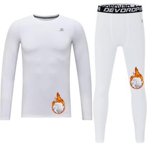 imageDEVOROPA Youth Boys Compression Thermal Shirt Long Sleeve Fleece Baselayer Soccer Baseball UndershirtWhiteset