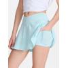imageDEVOROPA Youth Girls Tennis Skirts Crossover Waist 2 in 1 Flowy Athletic Skorts with Pocket Golf Cheer School Shorts for KidsLight Blue