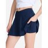 imageDEVOROPA Youth Girls Tennis Skirts Crossover Waist 2 in 1 Flowy Athletic Skorts with Pocket Golf Cheer School Shorts for KidsNavy