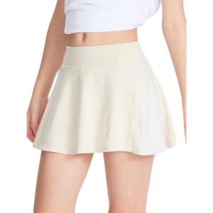 imageDEVOROPA Girls Tennis Skirts Stretch Adjustable Waist Youth Golf Athletic Pleated Skorts Lining Kids Cheer Shorts PocketBeige