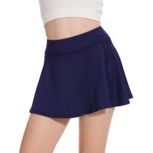 imageDEVOROPA Girls Tennis Skirts Stretch Adjustable Waist Youth Golf Athletic Pleated Skorts Lining Kids Cheer Shorts PocketNavy
