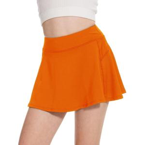 imageDEVOROPA Girls Tennis Skirts Stretch Adjustable Waist Youth Golf Athletic Pleated Skorts Lining Kids Cheer Shorts PocketOrange
