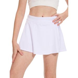 imageDEVOROPA Girls Tennis Skirts Stretch Adjustable Waist Youth Golf Athletic Pleated Skorts Lining Kids Cheer Shorts PocketWhite