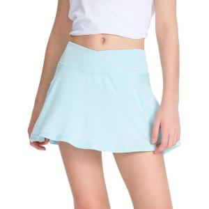 imageDEVOROPA Youth Girls Tennis Skirts Crossover Waist 2 in 1 Flowy Athletic Skorts with Pocket Golf Cheer School Shorts for KidsLight Blue