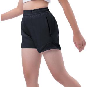 imageDEVOROPA Girls Athletic Shorts with Zip Pockets Lightweight Running Sports Active Basketball Shorts Kids Gym Preppy ShortsBlack