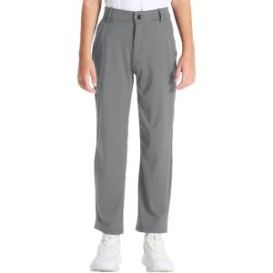 imageDEVOROPA Youth Boys Golf Pants Stretch Flat Front Dress Athletic Casual Pants School Uniform Chino Twill Pants PocketsDark Gray