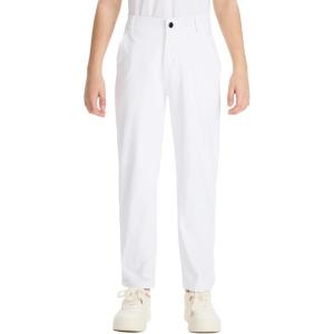 imageDEVOROPA Youth Boys Golf Pants Stretch Flat Front Dress Athletic Casual Pants School Uniform Chino Twill Pants PocketsWhite