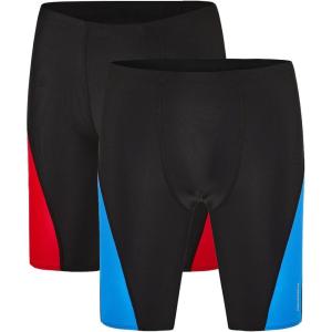 imageDEVOROPA Boys Swim Jammers Youth Competitive Swim Team Trunks Racing Swimsuit Athletic Swimming Shorts SlimStandardHusky2 PackblackredBlackblue
