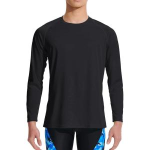 imageDEVOROPA Boys UPF 50 Long Sleeve Rash Guard Swim Shirt Quick Dry Lightweight Swimsuit Youth SPF Fishing Hiking Sun ShirtsBlack