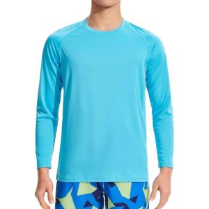 imageDEVOROPA Boys UPF 50 Long Sleeve Rash Guard Swim Shirt Quick Dry Lightweight Swimsuit Youth SPF Fishing Hiking Sun ShirtsBlue