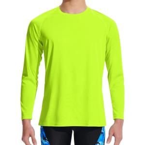 imageDEVOROPA Boys UPF 50 Long Sleeve Rash Guard Swim Shirt Quick Dry Lightweight Swimsuit Youth SPF Fishing Hiking Sun ShirtsFluorescent Green