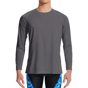imageDEVOROPA Boys UPF 50 Long Sleeve Rash Guard Swim Shirt Quick Dry Lightweight Swimsuit Youth SPF Fishing Hiking Sun ShirtsGray