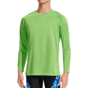 imageDEVOROPA Boys UPF 50 Long Sleeve Rash Guard Swim Shirt Quick Dry Lightweight Swimsuit Youth SPF Fishing Hiking Sun ShirtsGreen