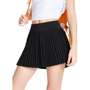 imageDEVOROPA Girls Pleated Tennis Skirt with Liner Shorts Youth Athletic Golf School Cheer Skirts Kids Teen Skorts PocketsBlack
