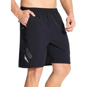 imageDEVOROPA Mens Athletic Running Shorts 7 Inch Lightweight Quick Dry Gym Workout Basketball Hiking Sports Shorts Zipper PocketsBlack
