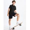 imageDEVOROPA Polo Shirts for Boys Short Sleeve Striped Stretch Youth School Uniform Golf Polo Sports Athletic Casual TopsBlack