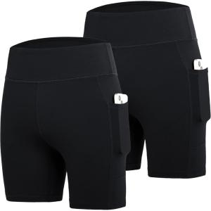 imageDEVOROPA Girls 5quot Spandex Volleyball Bike Shorts Stretch Youth Athletic Gymnastics Kid Yoga Dance Compression Shorts PocketBlack2pack