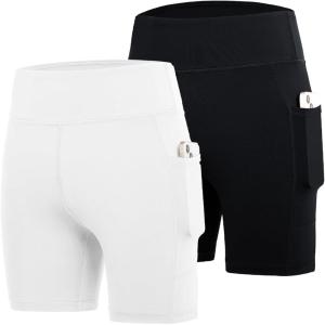 imageDEVOROPA Girls 5quot Spandex Volleyball Bike Shorts Stretch Youth Athletic Gymnastics Kid Yoga Dance Compression Shorts PocketBlackWhite