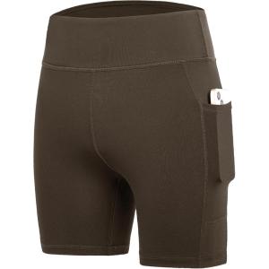 imageDEVOROPA Girls 5quot Spandex Volleyball Bike Shorts Stretch Youth Athletic Gymnastics Kid Yoga Dance Compression Shorts PocketBrown