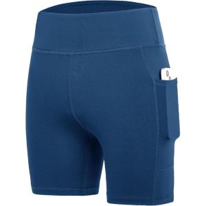 imageDEVOROPA Girls 5quot Spandex Volleyball Bike Shorts Stretch Youth Athletic Gymnastics Kid Yoga Dance Compression Shorts PocketDark Blue