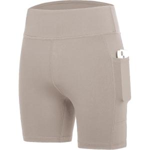 imageDEVOROPA Girls 5quot Spandex Volleyball Bike Shorts Stretch Youth Athletic Gymnastics Kid Yoga Dance Compression Shorts PocketKhaki