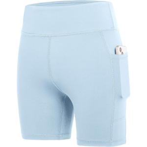 imageDEVOROPA Girls 5quot Spandex Volleyball Bike Shorts Stretch Youth Athletic Gymnastics Kid Yoga Dance Compression Shorts PocketLight Blue