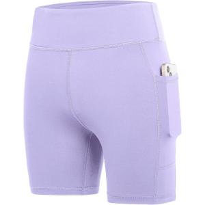 imageDEVOROPA Girls 5quot Spandex Volleyball Bike Shorts Stretch Youth Athletic Gymnastics Kid Yoga Dance Compression Shorts PocketLight Purple