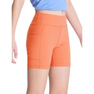 imageDEVOROPA Girls 5quot Spandex Volleyball Bike Shorts Stretch Youth Athletic Gymnastics Kid Yoga Dance Compression Shorts PocketOrange
