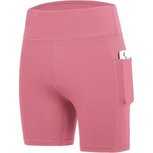 imageDEVOROPA Girls 5quot Spandex Volleyball Bike Shorts Stretch Youth Athletic Gymnastics Kid Yoga Dance Compression Shorts PocketPink