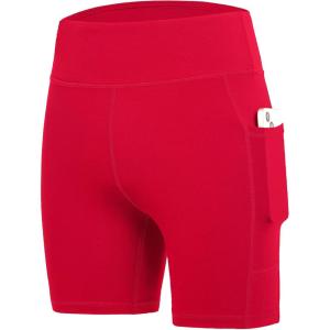 imageDEVOROPA Girls 5quot Spandex Volleyball Bike Shorts Stretch Youth Athletic Gymnastics Kid Yoga Dance Compression Shorts PocketRed