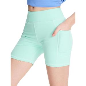 imageDEVOROPA Girls 5quot Spandex Volleyball Bike Shorts Stretch Youth Athletic Gymnastics Kid Yoga Dance Compression Shorts PocketTeal