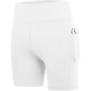 imageDEVOROPA Girls 5quot Spandex Volleyball Bike Shorts Stretch Youth Athletic Gymnastics Kid Yoga Dance Compression Shorts PocketWhite