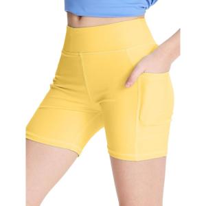 imageDEVOROPA Girls 5quot Spandex Volleyball Bike Shorts Stretch Youth Athletic Gymnastics Kid Yoga Dance Compression Shorts PocketYellow