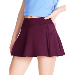 imageDEVOROPA Girls Tennis Skirts Stretch Adjustable Waist Youth Golf Athletic Pleated Skorts Lining Kids Cheer Shorts PocketMaroon