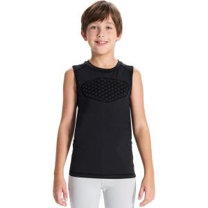 imageDEVOROPA Youth Baseball Chest Protector Softball Padded Compression Shirt Football Lacrosse Heart Guard Sternum UndershirtBlack