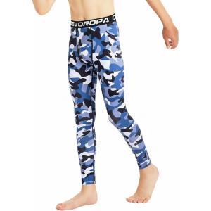 image:imageDEVOROPA Boys Leggings Youth Compression Pants Sports Tights Basketball Football Baseball Soccer Baselayer SlimRegularHuskyCamo Blue