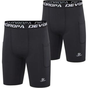 image:imageDEVOROPA Youth Boys Compression Shorts Performance Athletic Base Layers Workout Training Underwear Side PocketBlackBlackwith Side Pockets