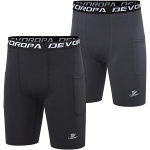 image:imageDEVOROPA Youth Boys Compression Shorts Performance Athletic Base Layers Workout Training Underwear Side PocketBlackGraywith Side Pockets